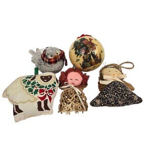 Christmas Ornament Lot Angel Sheep Ball Bird Mixed Set Crochet Primitive Modern